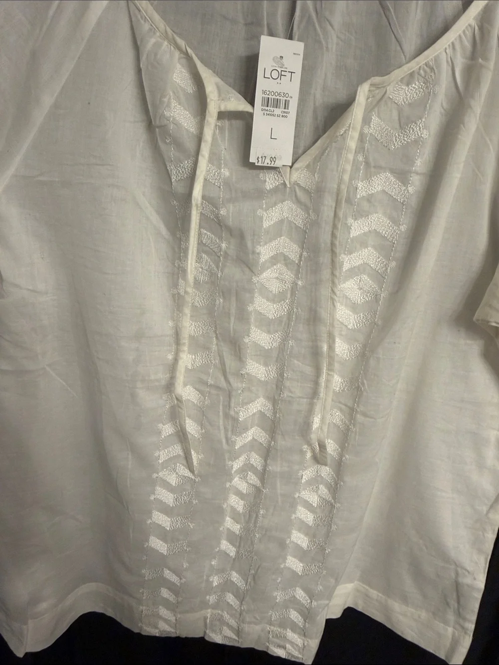 LOFT White Embroidered Peasant Blouse